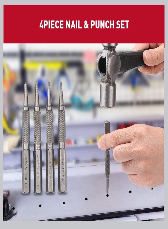 HORUSDY Professional 4-Piece Nail Setter and Centre Punch Set, Steel Construction, 1/32-3/32 Inch Nail Sets, Textured Grip, Wood Working Tools - Image 4